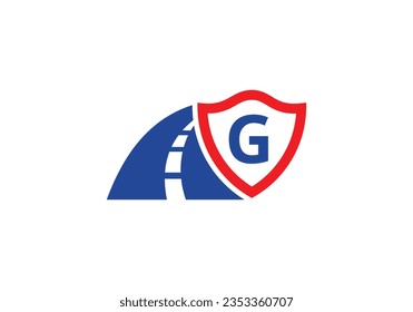 Letter G with road logo sing. The creative design concept for highway maintenance and construction. Road Logo Design Transportation Sign Symbol