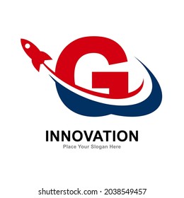 Letter G with rocket logo vector design. Suitable for app icon, technology, education, corporate identity, initial, card, posters and labels.