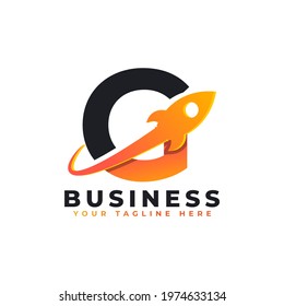 Letter G with Rocket Up and Swoosh Logo Design. Creative Letter Mark Suitable for Company Brand Identity, Travel, Start up, Logistic, Business Logo Template