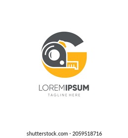 Letter G Roll meter or Measuring Tape Logo Design Vector Graphic Icon Emblem Illustration Background Template