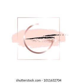 Letter G in a rose gold frame on a white background and gentle pastel colors brush strokes. Monogram. Logo. 