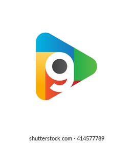 letter g rounded triangular media icon logo red blue green yellow