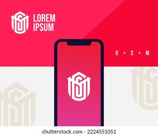 Letter G S M logo design. creative minimal monochrome monogram symbol. Universal elegant vector emblem. Premium business logotype. Graphic alphabet symbol for corporate identity