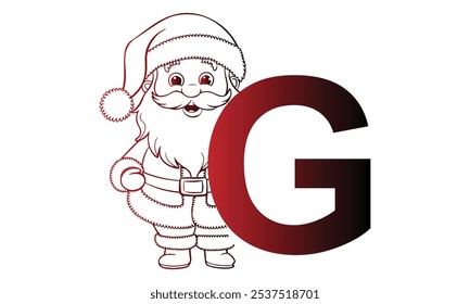 Buchstabe G mit Weihnachtsmann mit Alphabet. Charaktere mit lustigen Ausdrücken stellen verschiedene Posen. Es ist Vektorkunst, also ist es einfach zu bearbeiten.
