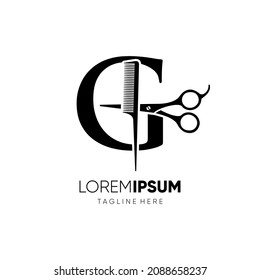 Letter G Scissors and Hair Comb Stylist Logo Design Vector Icon Graphic Emblem Illustration