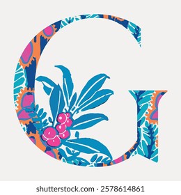 Letter G in Seguy Papillons art alphabet illustration, isolated vector element. Vintage E.A. Seguys inspired font. Colorful and patterned vintage typography vector.