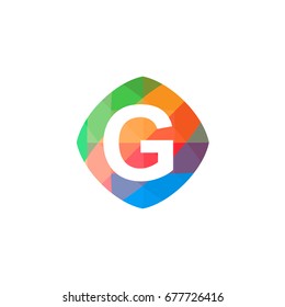 letter G set on colorful geometric polygonal shape, logo design, isolated on white background.