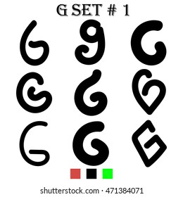 Letter G. Set of stylized letters of the English alphabet. Black font isolated on white background. For the logo, print, web design icons.