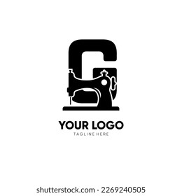 Letra G Modelo de diseño de logotipo de máquina de coser Icono de vectores Emblema gráfico Plantilla de fondo de ilustración