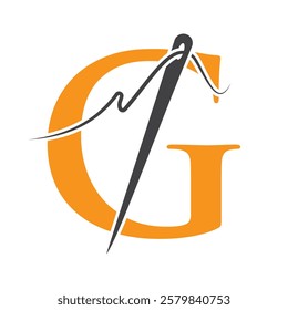 Letter G Sewing Needle Logo Design for Embroider, Textile, Fashion, Cloth, Fabric Symbol