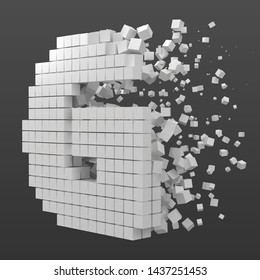 letter G shaped data block. version with white cubes. 3d pixel style vector illustration. suitable for blockchain, technology, computer and abstract themes.