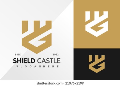 Letter G Shield Castle Logo Design Vector illustration template