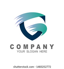 Letter g with shield logo combination, simple logo, security con