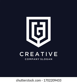 Diseño del vector de línea de logotipo de la letra G Shield