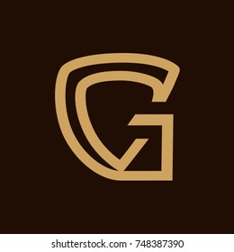 letter G with a shield logo, a shield within gold G , ititial G security logo, symbol design, isolated on white background. 