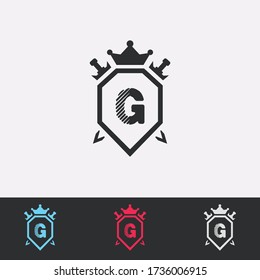 Letter G Shield, Sword, Crown -Abstract Logo - Vector Design
