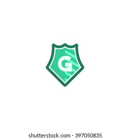 Letter G in shield/crest logo icon. Alphabet logotype vector design template.