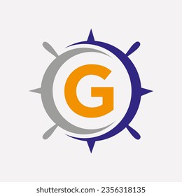 Letter G Ship Logo Concept With Ship Wheel Sign Vector Template