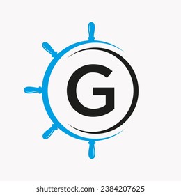 Letra G Concepto De Logotipo De Envío Con Plantilla De Vector De Símbolo De Rueda De Barco