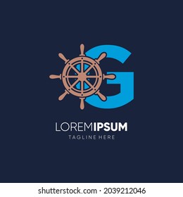 Letter G Ship Steering Wheel Logo Design Vector Icon Graphic Emblem Illustration Background Template