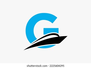 Letter G Shipping Logo Sailboat Symbol. Nautical Ship Sailing Boat Icon