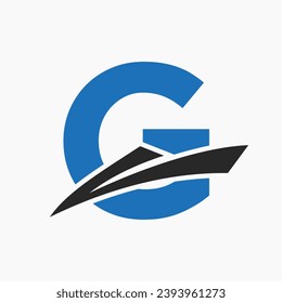 Letter G Shipping Logo Sailboat Symbol. Nautical Ship Sailing Boat Icon