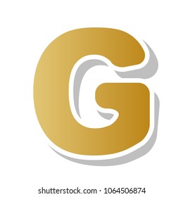 Letter G sign design template element. Vector. Golden gradient icon with white contour and rotated gray shadow at white background.