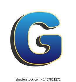 Letter G sign design template element. Blue icon with gold contour with dark gray shadow at white background. Illustration.