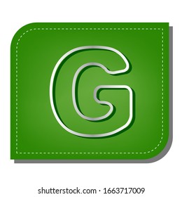 Letter G sign design template element. Silver gradient line icon with dark green shadow at ecological patched green leaf. Illustration.