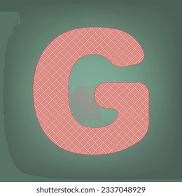 Letter G sign design template element. Apricot Icon with Brick Red parquet floor graphic pattern on a Ebony background. Feldgrau. Green. Illustration.