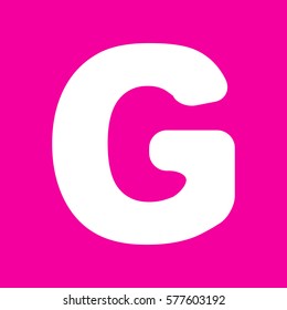 Letter G sign design template element. White icon at magenta background.