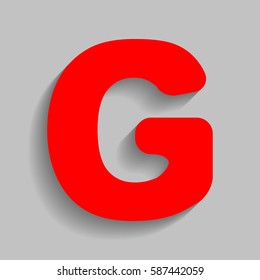 Letter G sign design template element. Vector. Red icon with soft shadow on gray background.