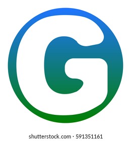 Letter G sign design template element. Vector. White icon in bluish circle on white background. Isolated.