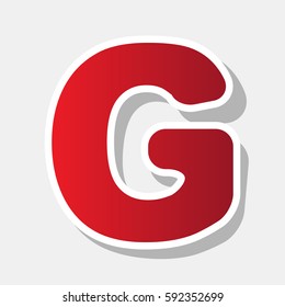 Letter G sign design template element. Vector. New year reddish icon with outside stroke and gray shadow on light gray background.