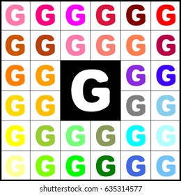 Letter G sign design template element. Vector. Felt-pen 33 colorful icons at white and black backgrounds. Colorfull.