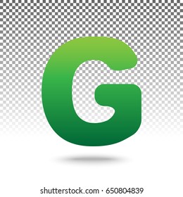 Letter G sign design template element. Vector. Green gradient icon with shadow at bottom on transparent and white background.