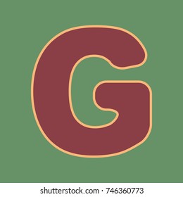 Letter G sign design template element. Vector. Cordovan icon and mellow apricot halo with light khaki filled space at russian green background.