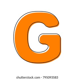 Letter G sign design template element. Vector. Black line icon with shifted flat orange filled icon on white background. Isolated.