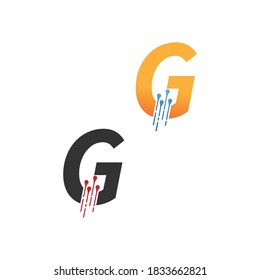 Letter  G simple  tech logo with circuit lines style icon template