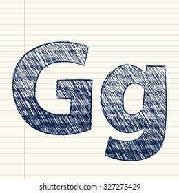 letter G sketch in a notebook