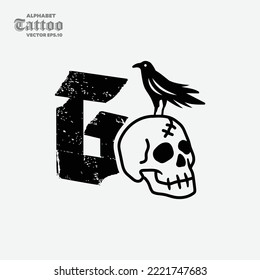 The letter G with a skull head on it has a black crow, black and white style