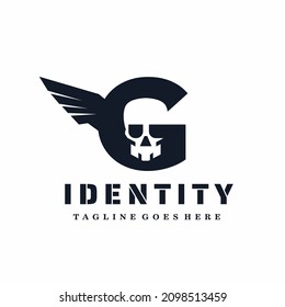 Letter G Skull Wings Logo Design