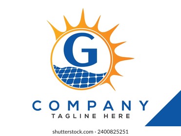 Letter G with solar panel and sun sign Logo Design Vector Template.