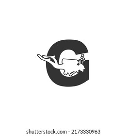 Letter G and someone scuba, diving icon illustration template