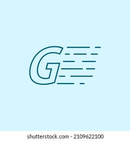 letra g Elemento de diseño del logotipo de velocidad. logotipo de arte de línea con fondo azul.