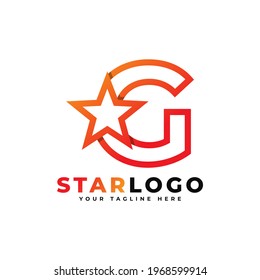 Letter G star logo Linear Style, Orange Color. Usable for Winner, Award and Premium Logos.