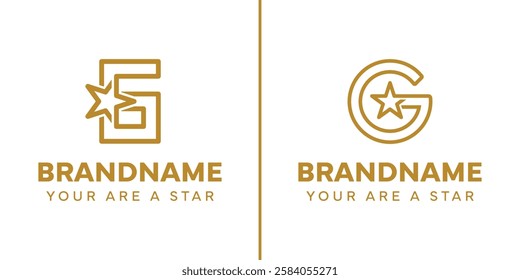 Letter G Star Logo Set, representing success, freedom and premium
