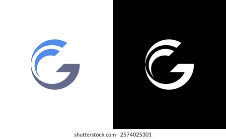 Letter G Swoosh Logo With Creative Curved Swoosh Icon Vector. Initial Letter G Logo. White and black Background. Usable for Business and Branding Logos. Flat