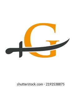 Letter G Swords Logo Vektorvorlage. Swords-Symbol für Schutz und Datenschutz-Symbol