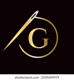 Letter G Tailor Logo, Needle and Thread Logotype for Garment, Embroider, Textile, Fashion, Cloth, Fabric Sign
